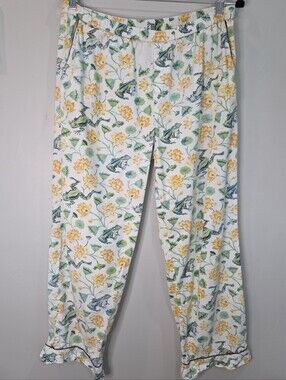 Print Fresh Size Medium Pajama Pants Frog & Floral Lounge Organic Cotton FLAW